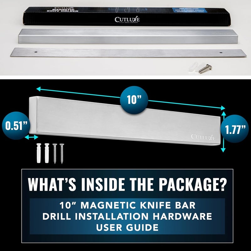 Cutluxe Magnetic Knife Holder for Wall and Fridge - 10" Stainless Steel Knife Magnetic Strip - Holds up 15 lbs, Easy to Mount, With Strong Magnets or Screws - Image 3